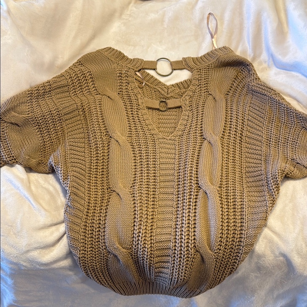BKE Tan V-Neck Cable Knit Sweater XS from buckle